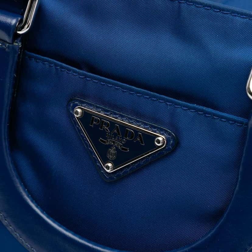 Prada Vitello Trimmed Tessuto Satchel Blue Good condition - Box View