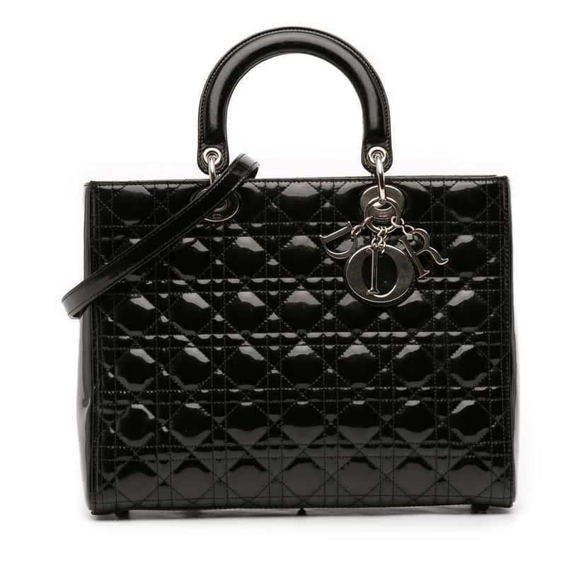 Dior Large Patent Cannage Lady Dior Black Leather Good condition - Front View