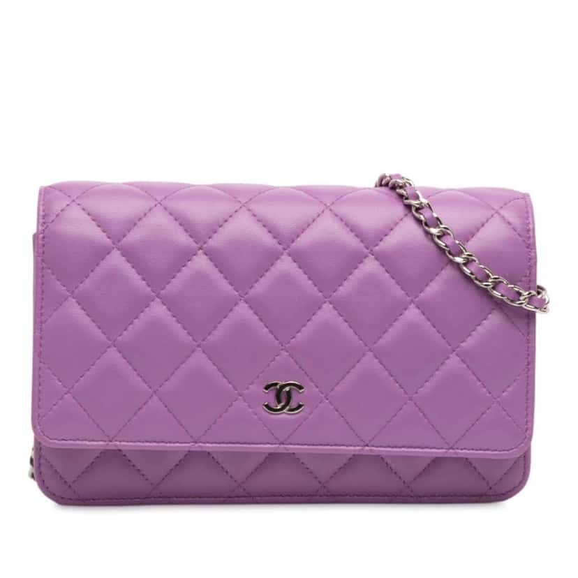 Chanel CC Quilted Lambskin Wallet on Chain Purple Leather Good condition - Front View