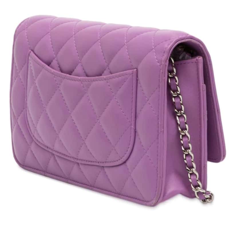 Chanel CC Quilted Lambskin Wallet on Chain Purple Leather Good condition - Back View