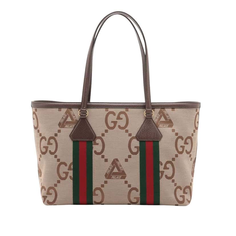 Gucci Palace Medium Jumbo GG Canvas Web Tote Brown Canvas Good condition - Back View