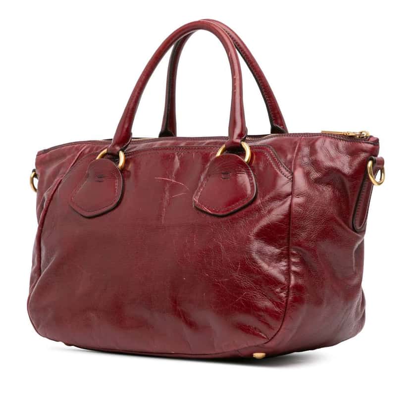 Prada Vitello Shine Satchel Red Leather Good condition - Back View