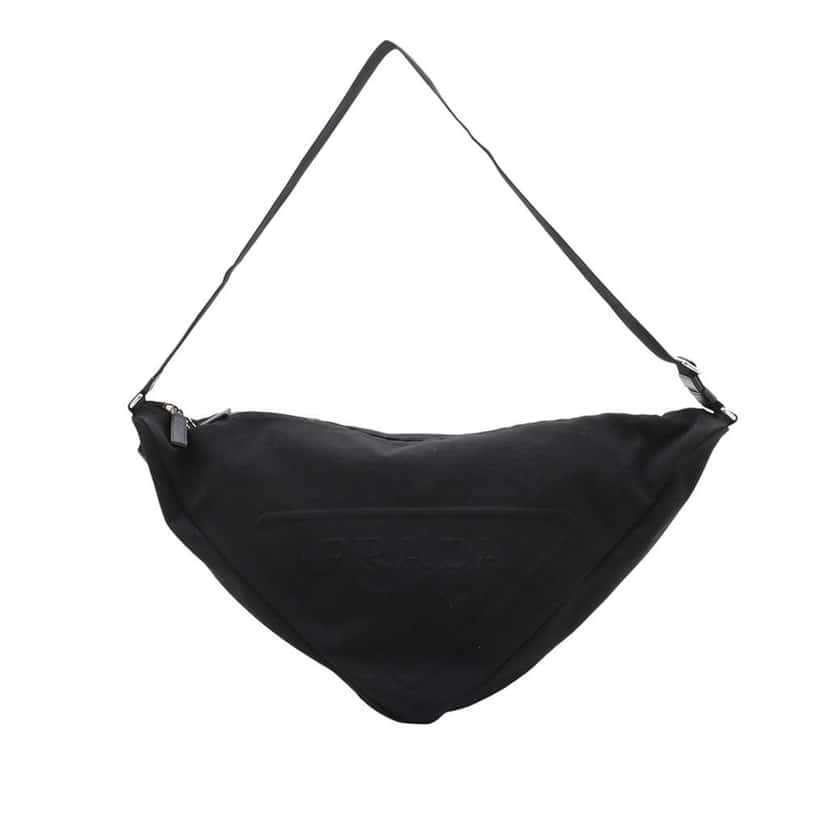 Prada Canvas Canapa Triangle Logo Shoulder Bag Black Canvas Good condition - Front View