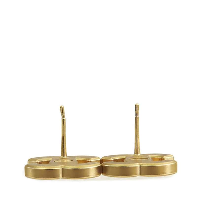 Chanel Gold Plated CC Crystal Push Back Earrings Gold Metal Good condition - Inside View
