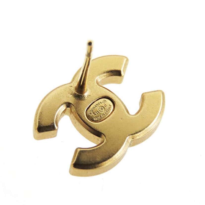 Chanel Gold Plated CC Crystal Push Back Earrings Gold Metal Good condition - Box View