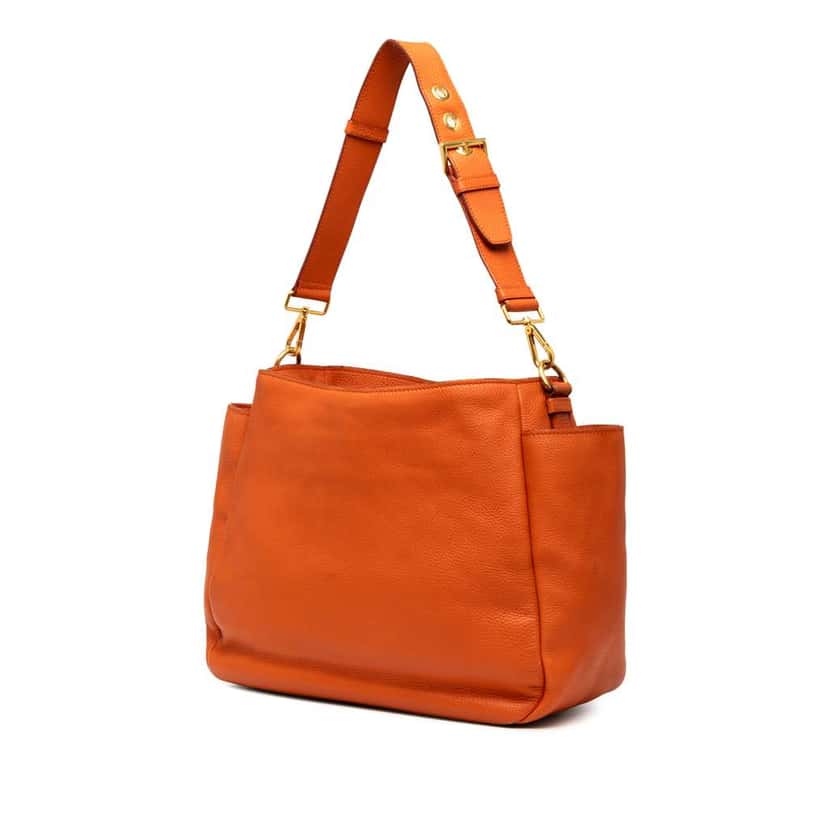 Prada Vitello Daino Side Pocket Shoulder Bag Orange Leather Very good condition - Back View