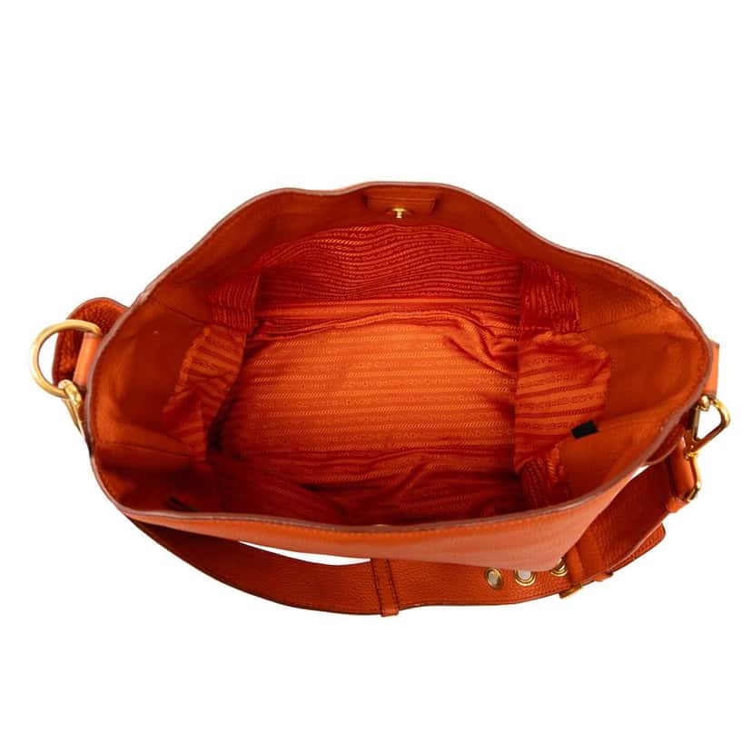 Prada Vitello Daino Side Pocket Shoulder Bag Orange Leather Very good condition - Model View