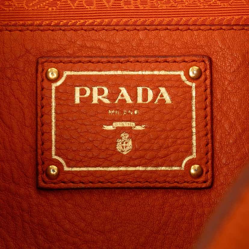 Prada Vitello Daino Side Pocket Shoulder Bag Orange Leather Very good condition - Box View