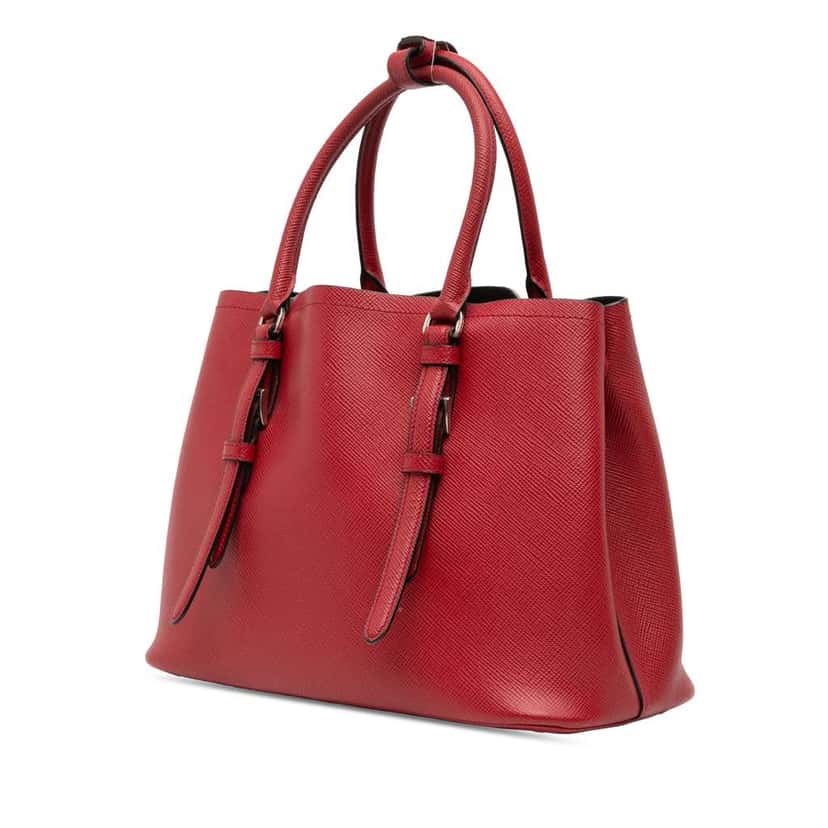 Prada Small Saffiano Cuir Double Handle Satchel Red Leather Good condition - Back View