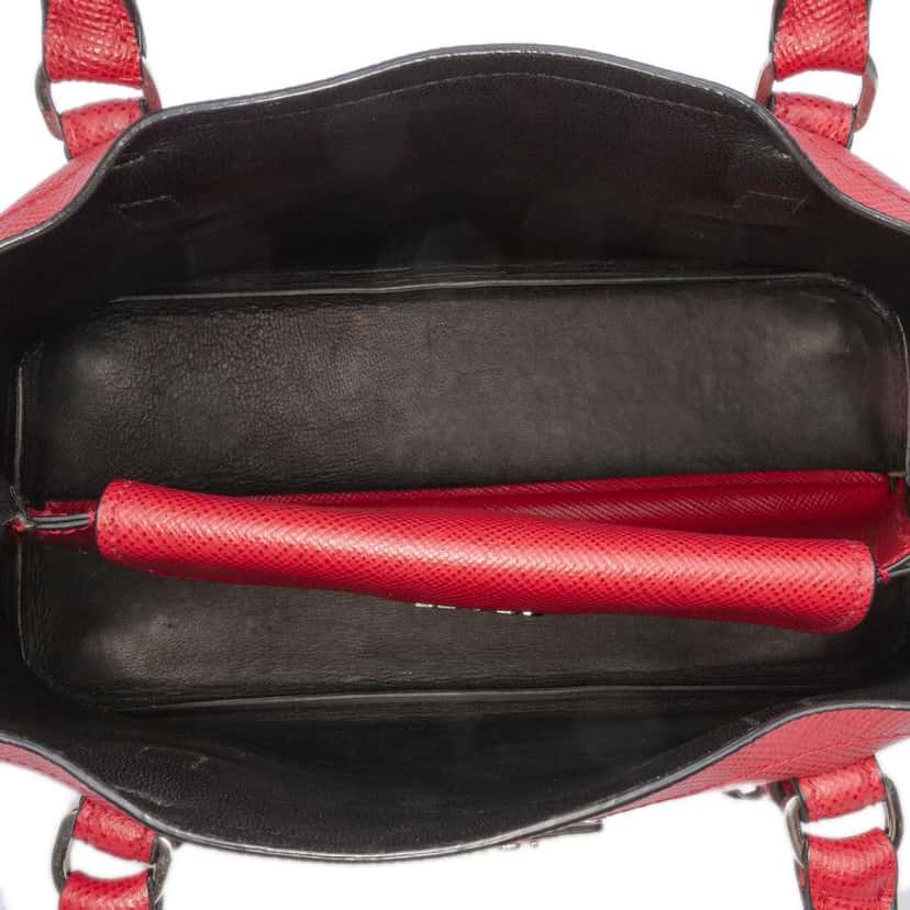 Prada Small Saffiano Cuir Double Handle Satchel Red Leather Good condition - Model View