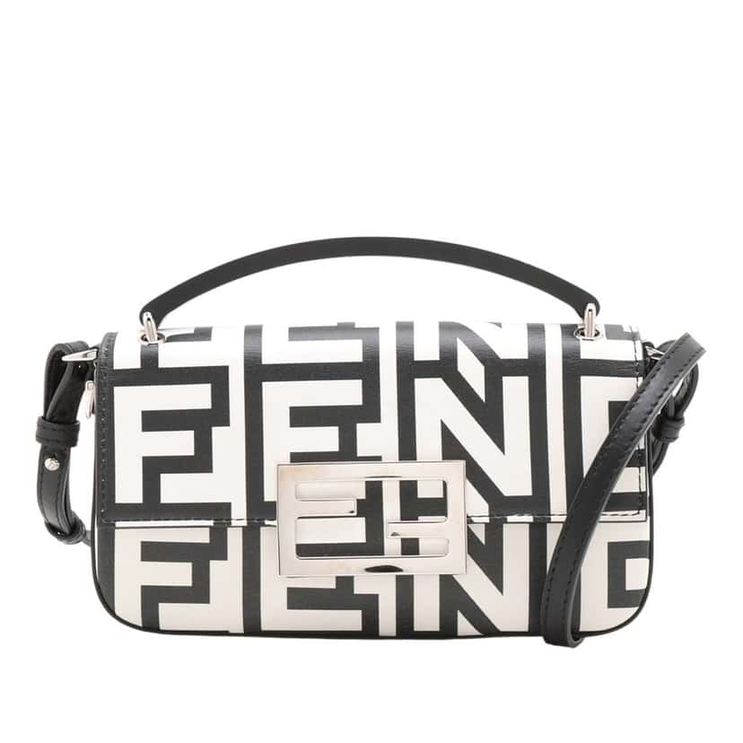 Fendi Marc Jacobs Nappa Vitello King Logo Print Baguette Phone Pouch Satchel White Leather Good condition - Front View