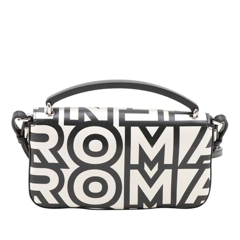 Fendi Marc Jacobs Nappa Vitello King Logo Print Baguette Phone Pouch Satchel White Leather Good condition - Back View