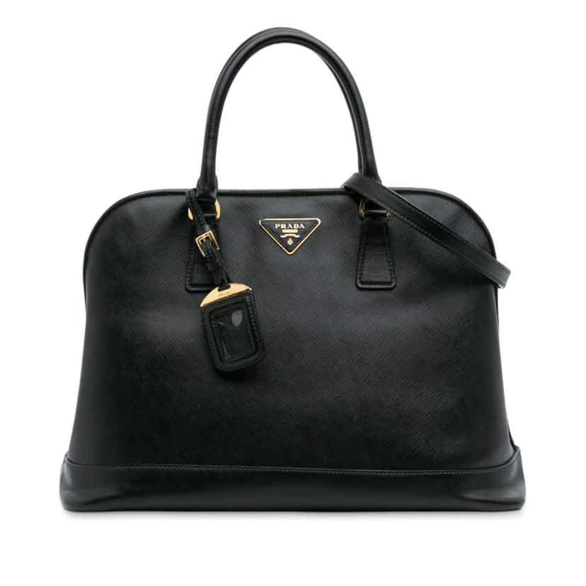 Prada Large Saffiano Lux Open Promenade Satchel Black Leather Good condition - Front View