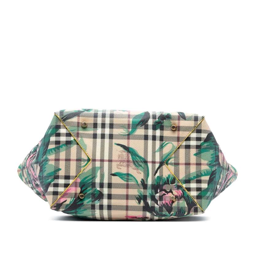 Burberry Small Haymarket Check Floral Print Coated Canvas Canterbury Tote Brown Canvas Good condition - Inside View