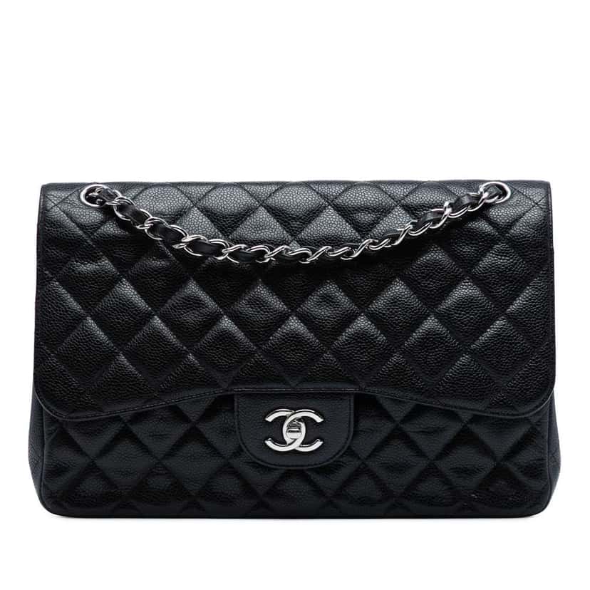 Chanel Jumbo Classic Caviar Double Flap Black Leather Good condition - Front View