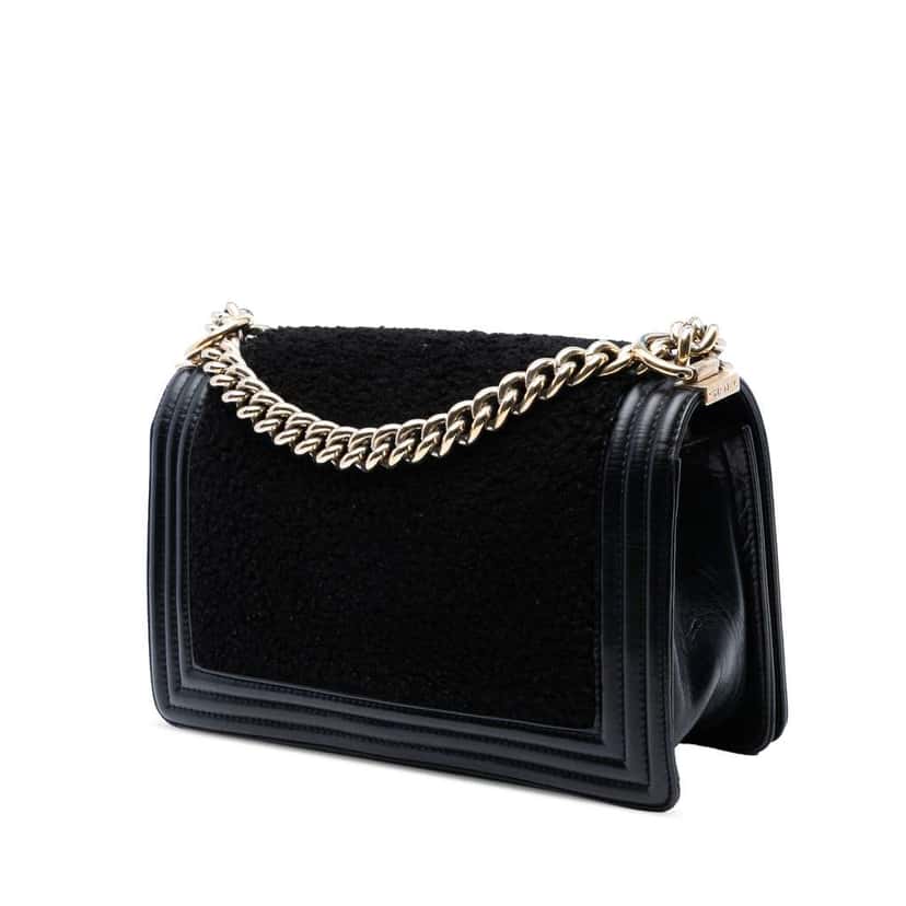 Chanel Old Medium Shearling Boy Flap Black Good condition - Back View