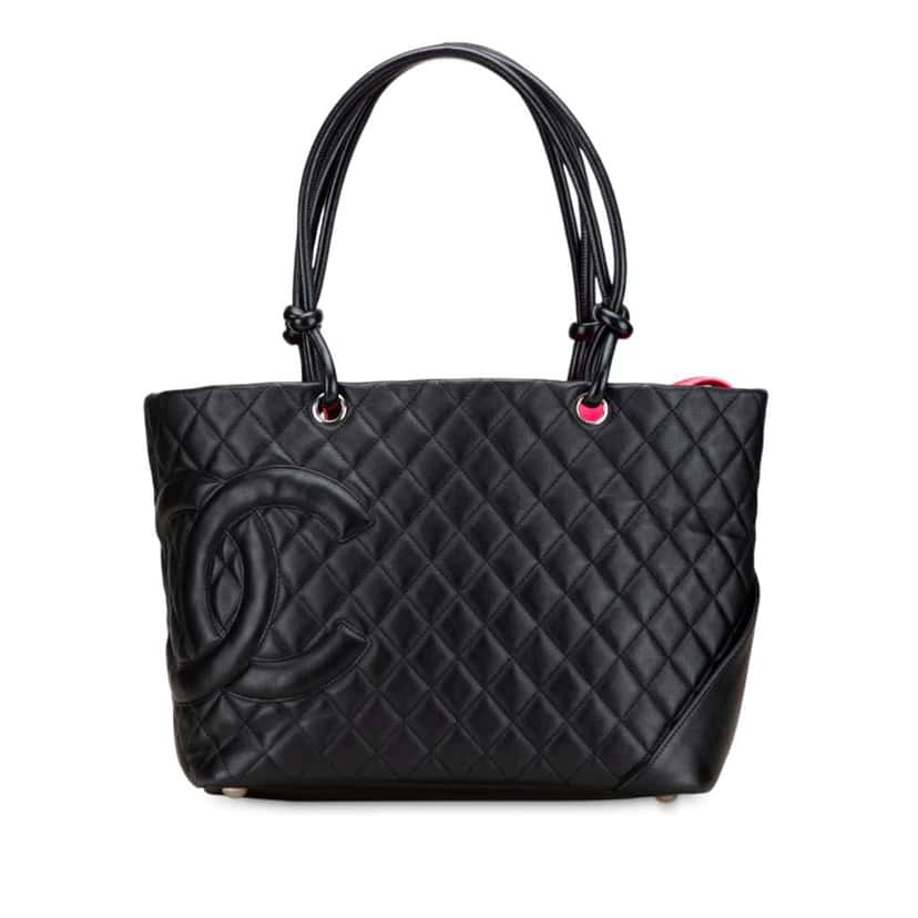 Chanel Large Quilted Calfskin Cambon Ligne Tote Black Leather Good condition - Front View