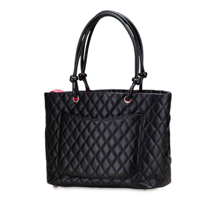 Chanel Large Quilted Calfskin Cambon Ligne Tote Black Leather Good condition - Back View