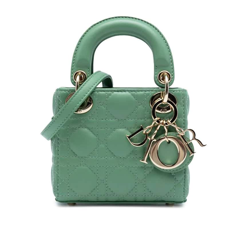 Dior Micro Lambskin Cannage Lady Dior Green Leather Good condition - Front View