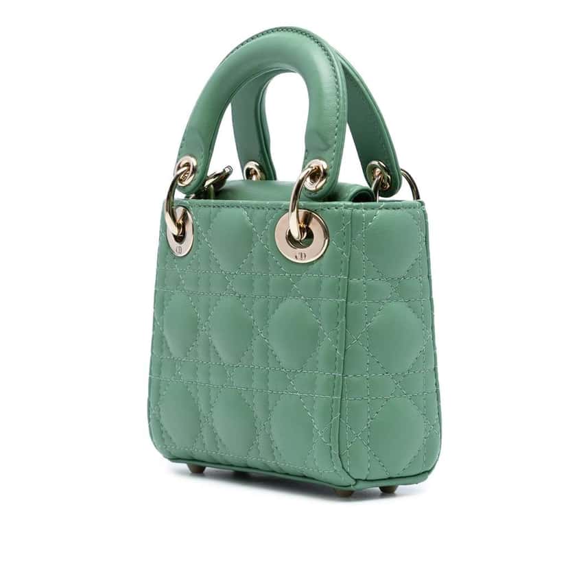 Dior Micro Lambskin Cannage Lady Dior Green Leather Good condition - Back View