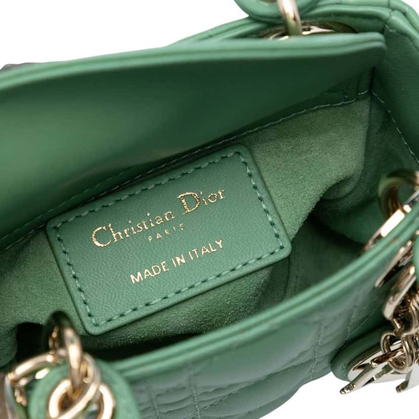 Dior Micro Lambskin Cannage Lady Dior Green Leather Good condition - Box View