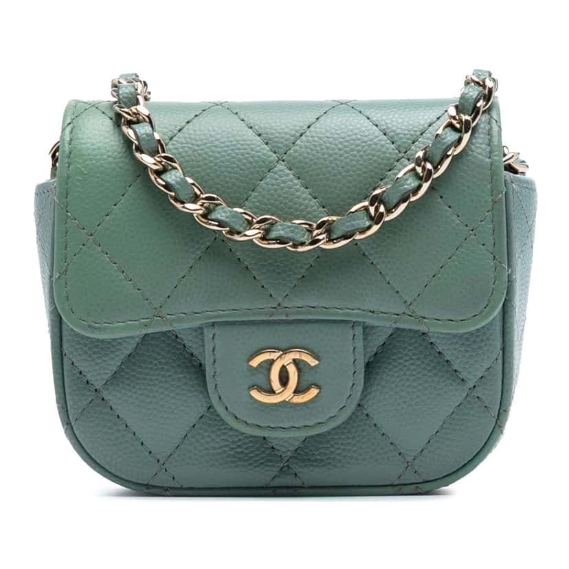 Chanel Micro Mini Classic Caviar Single Flap Green Leather Good condition - Front View