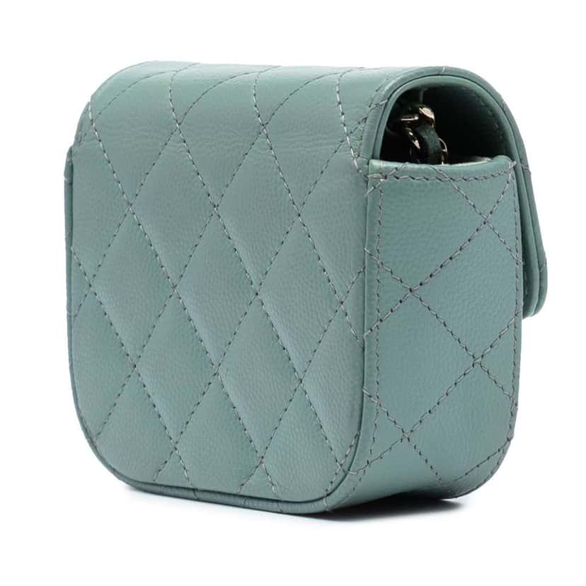 Chanel Micro Mini Classic Caviar Single Flap Green Leather Good condition - Back View