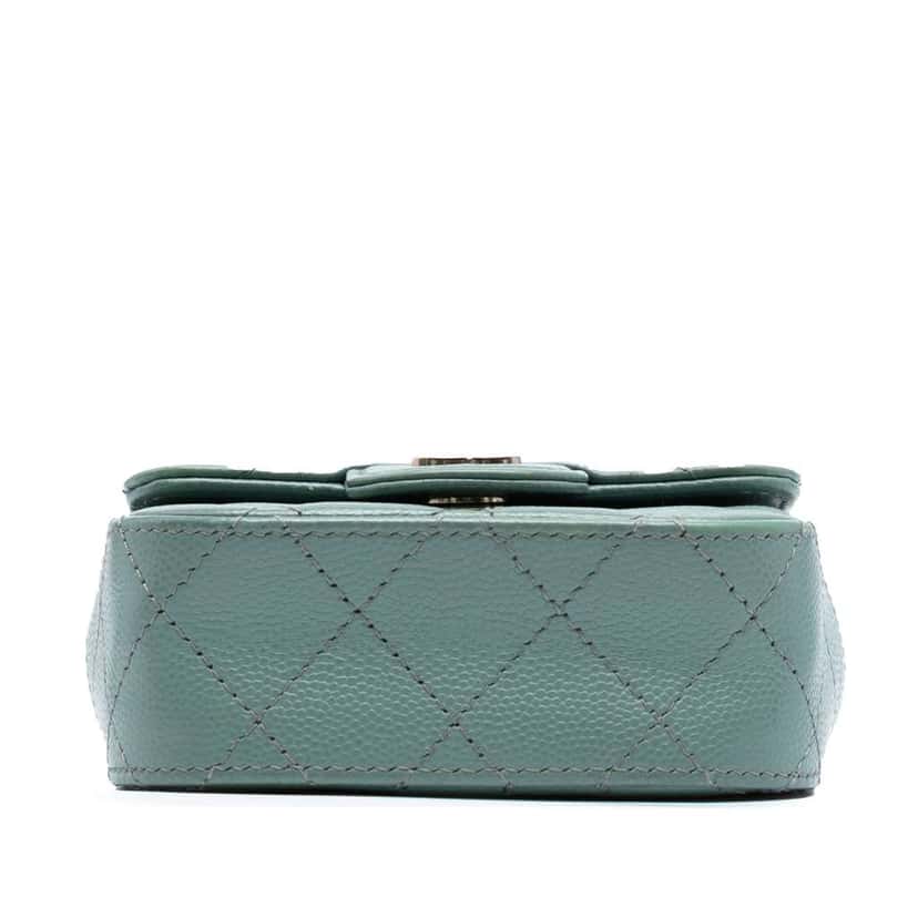Chanel Micro Mini Classic Caviar Single Flap Green Leather Good condition - Inside View