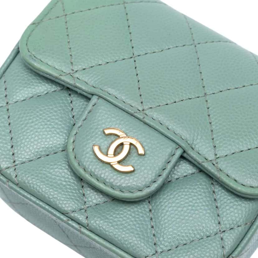 Chanel Micro Mini Classic Caviar Single Flap Green Leather Good condition - Box View