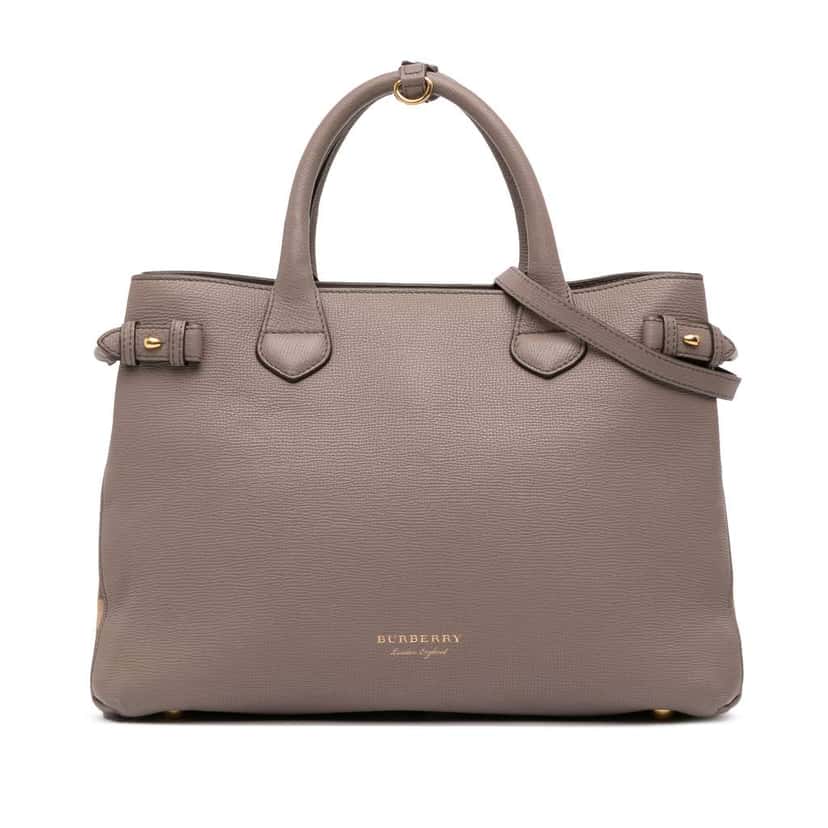 Burberry Medium Leather and House Check Banner Satchel Brown Leather Fair condition - Front View