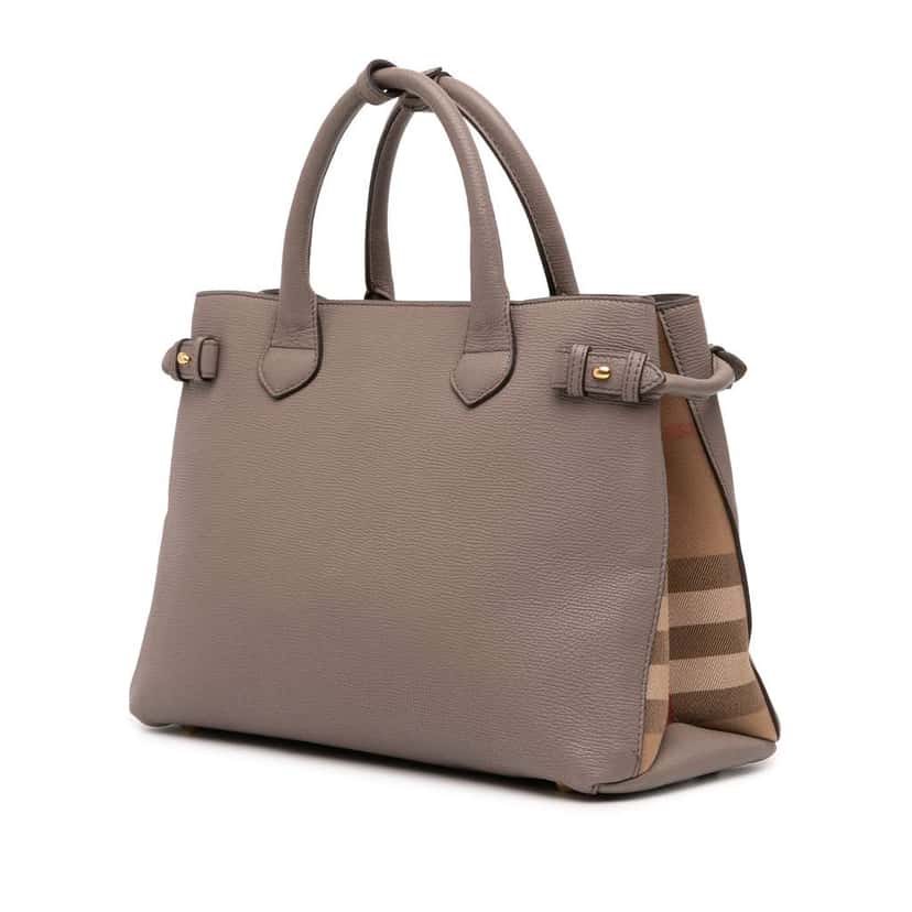 Burberry Medium Leather and House Check Banner Satchel Brown Leather Fair condition - Back View