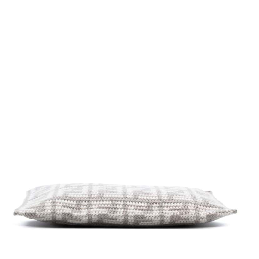 Fendi Large Woven Fabric and Calfskin FF Flat Pouch Grey Wool Very good condition - Inside View