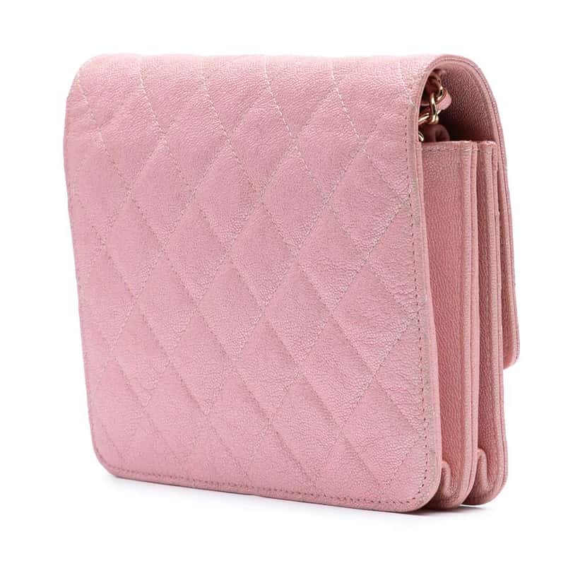 Chanel CC Quilted Iridescent Caviar Wallet on Chain Pink Leather Good condition - Back View