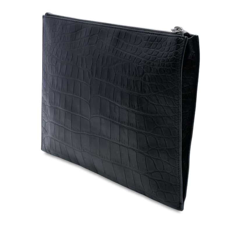 Saint Laurent Crocodile Embossed Leather Zipped Tablet Holder Black Leather Good condition - Back View