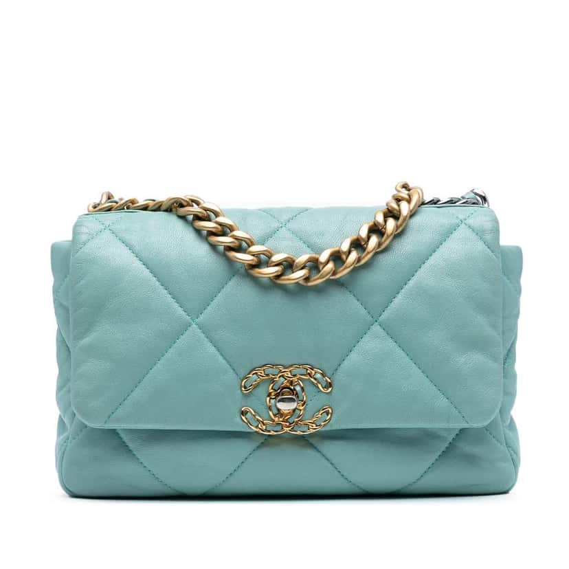 Chanel Medium Lambskin 19 Flap Blue Leather Good condition - Front View