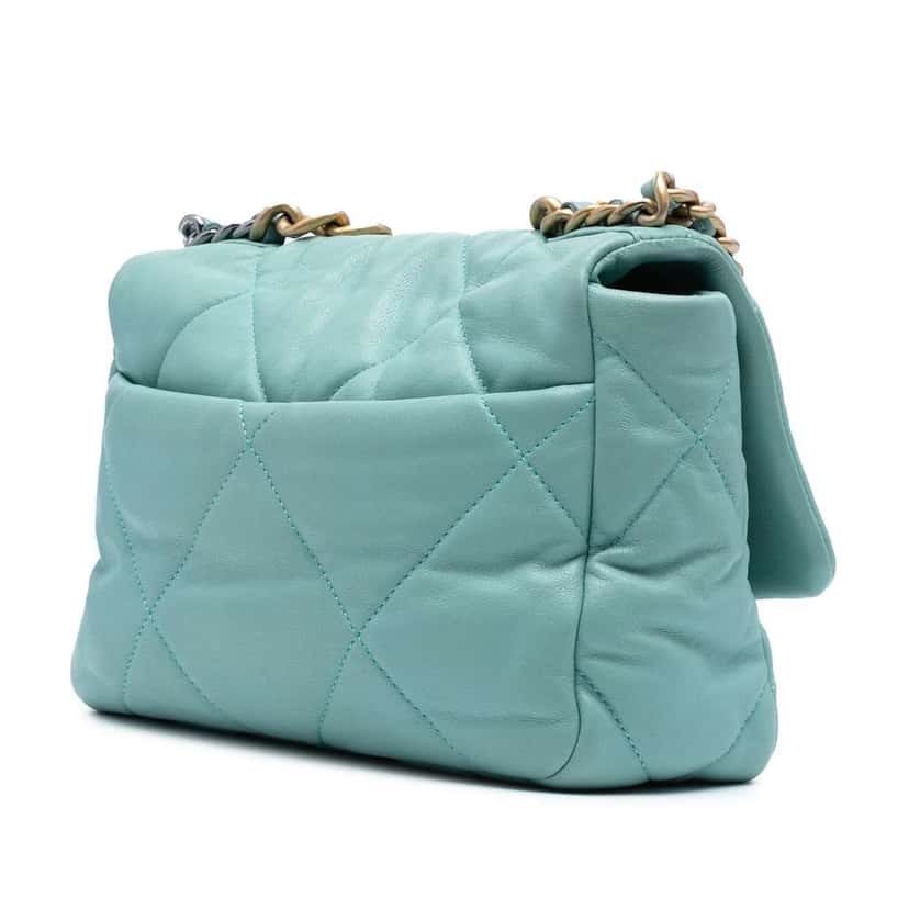 Chanel Medium Lambskin 19 Flap Blue Leather Good condition - Back View