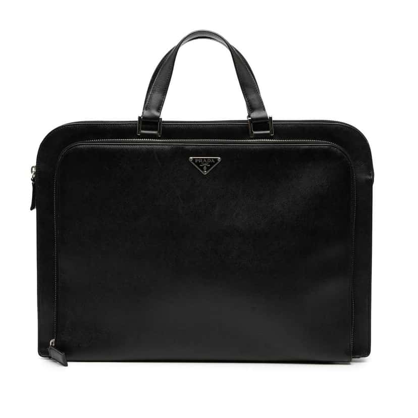 Prada Saffiano Travel Briefcase Black Leather Good condition - Front View