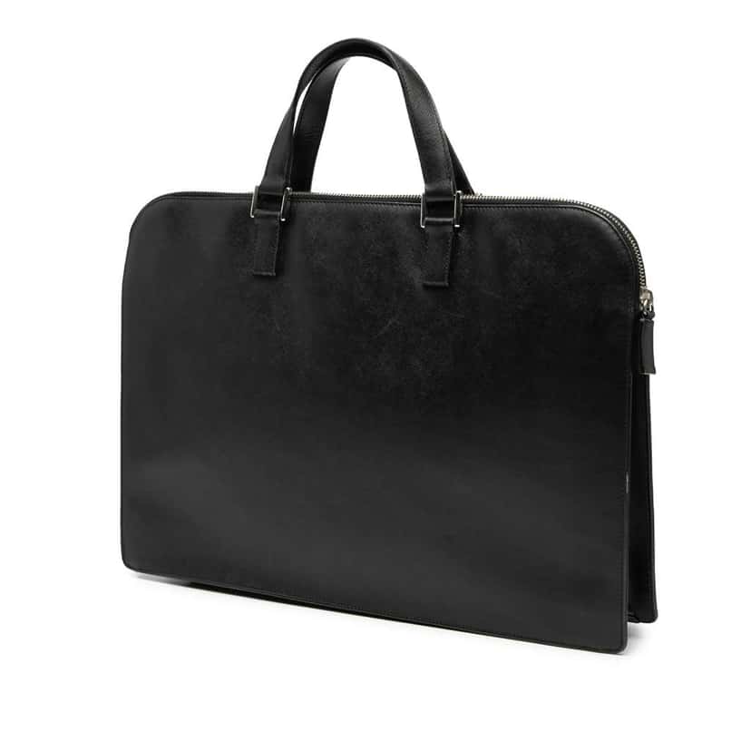 Prada Saffiano Travel Briefcase Black Leather Good condition - Back View