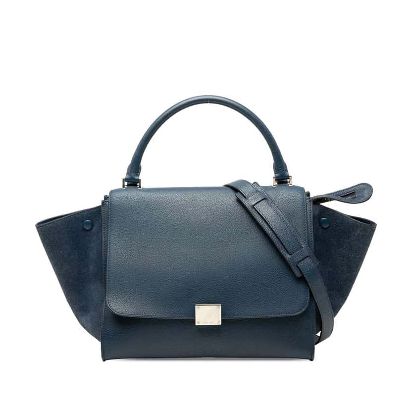 Celine Small Leather Trapeze Satchel Blue Leather Good condition - Front View
