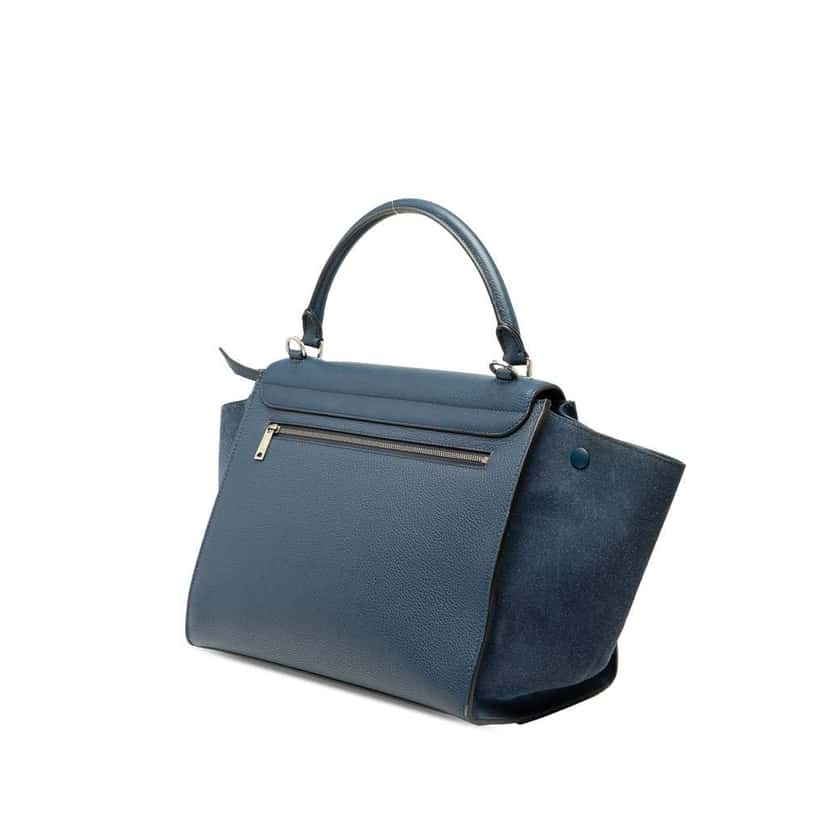 Celine Small Leather Trapeze Satchel Blue Leather Good condition - Back View