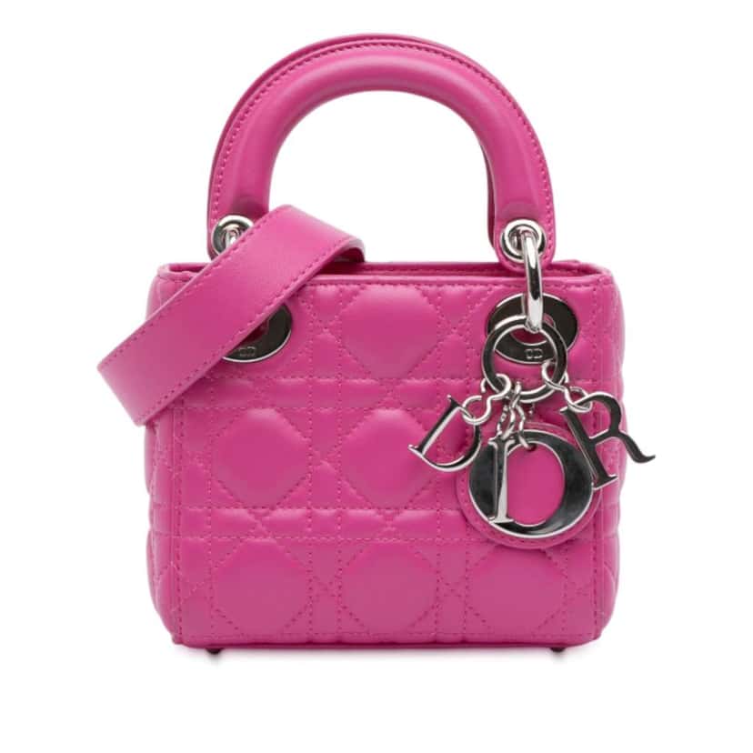Dior Mini Lambskin Cannage Lady Dior Pink Leather Very good condition - Front View
