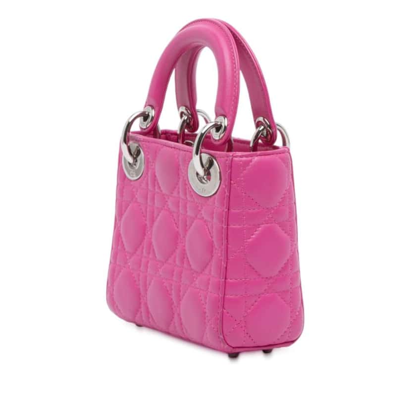 Dior Mini Lambskin Cannage Lady Dior Pink Leather Very good condition - Back View