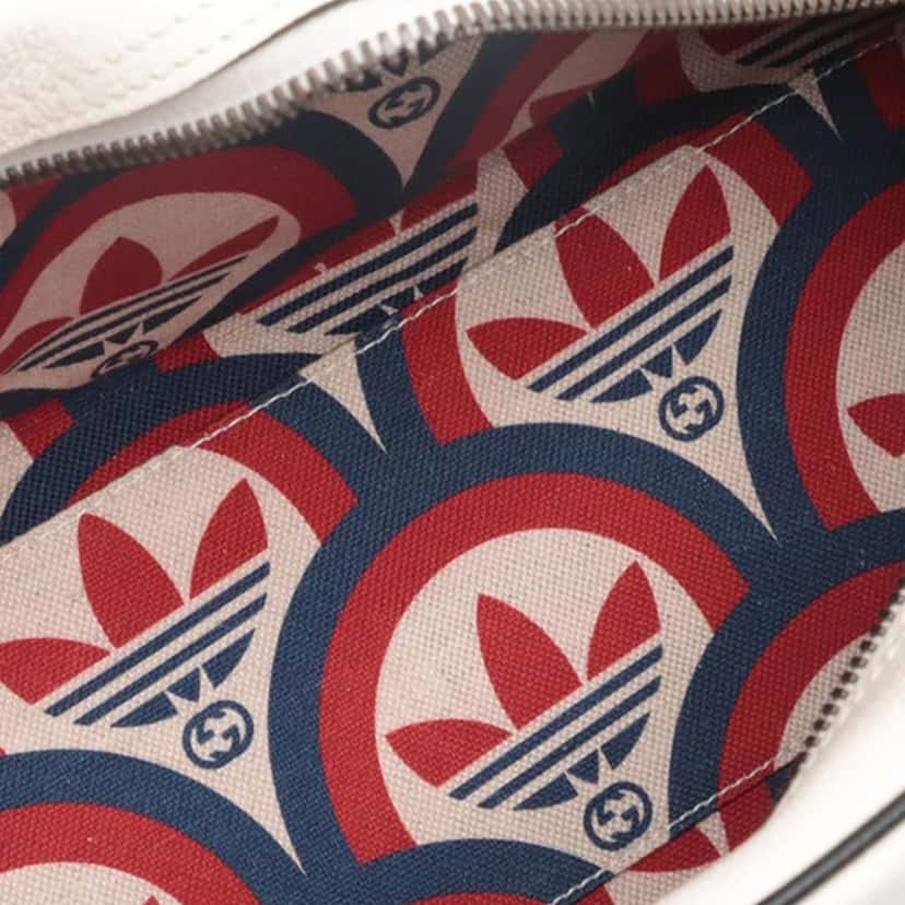 Gucci Adidas Mini Textured Dollar Calfskin Logo Web Duffle Bag White Leather Good condition - Inside View
