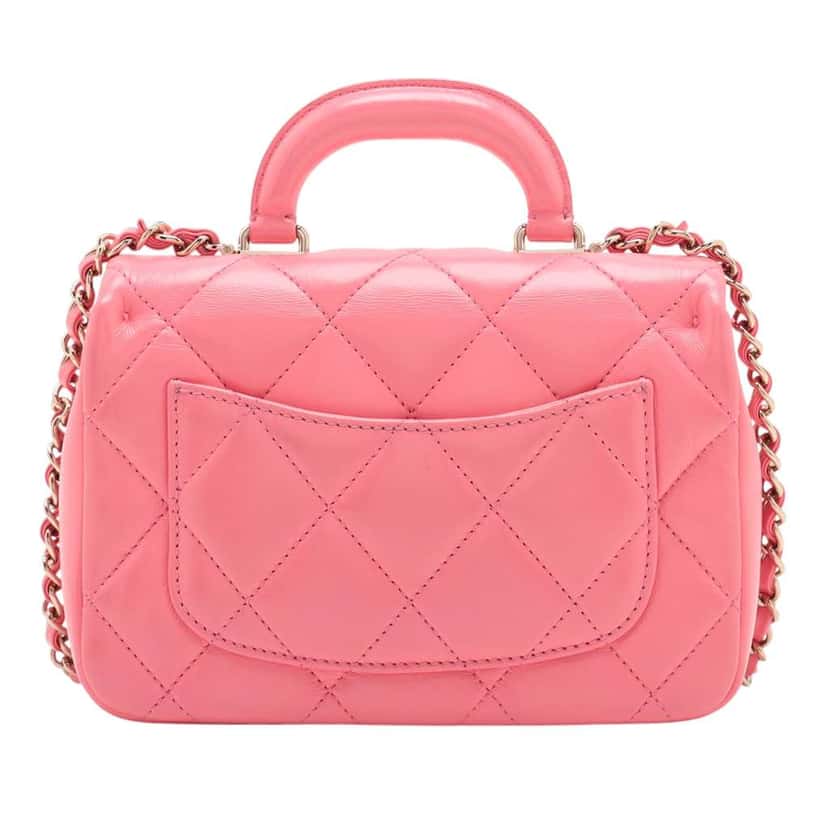 Chanel Mini Quilted Shiny Lambskin Coco Trip Flap Pink Leather Good condition - Back View