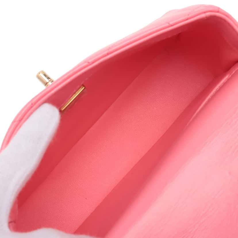 Chanel Mini Quilted Shiny Lambskin Coco Trip Flap Pink Leather Good condition - Inside View