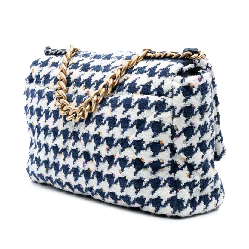 Chanel Maxi Houndstooth Tweed 19 Flap Blue Tweed Good condition - Back View