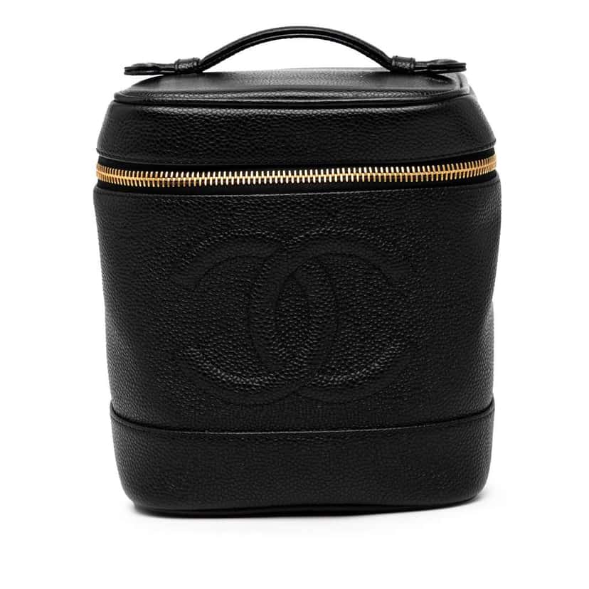 Chanel CC Caviar Vanity Case Black Leather Good condition - Front View