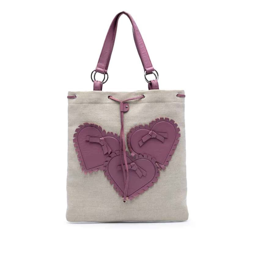 Saint Laurent Canvas Fringed Heart Applique Tote Brown Canvas Very good condition - Front View