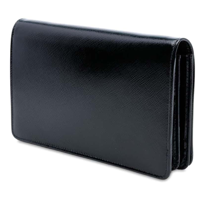 Prada Saffiano Vernice Flip Lock Wallet on Chain Clutch Black Leather Good condition - Back View