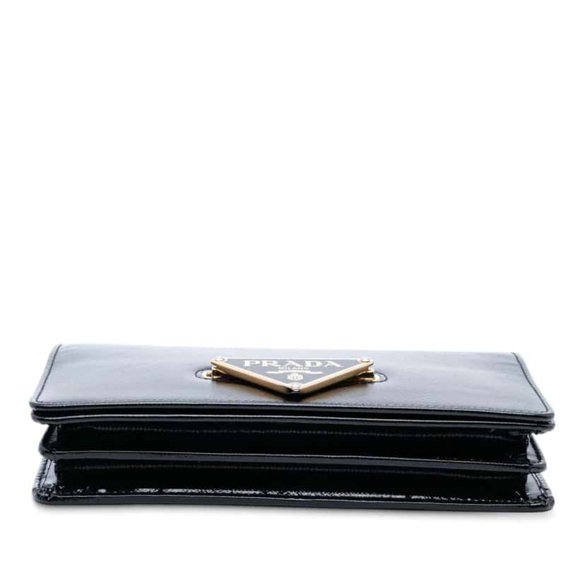 Prada Saffiano Vernice Flip Lock Wallet on Chain Clutch Black Leather Good condition - Inside View